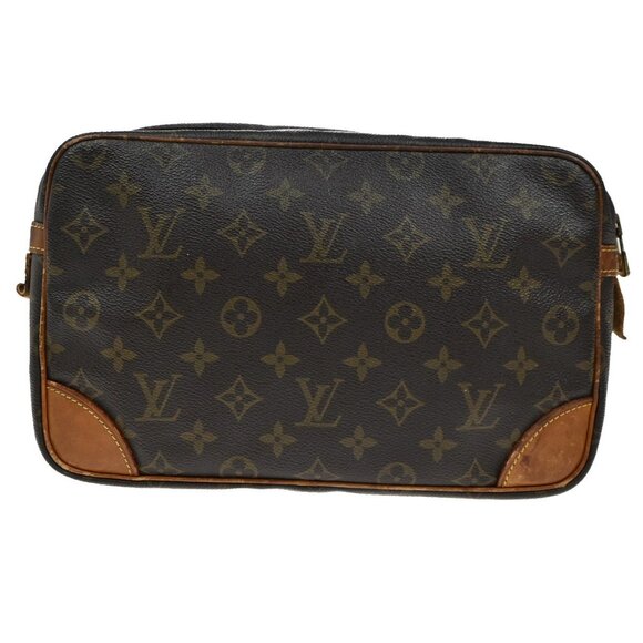 LOUIS VUITTON Compiegne 28 Clutch Hand Bag Monogram Leather Brown - Picture 5 of 16